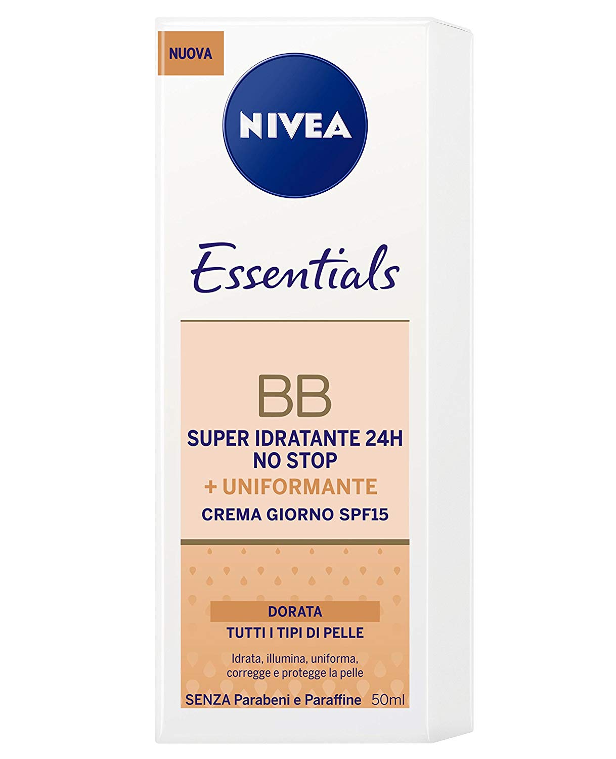 Nivea Essentials BB Cream Super Idratante 24H Uniformante Crema Giorno Viso SPF 15 Colore Dorato 50 ml