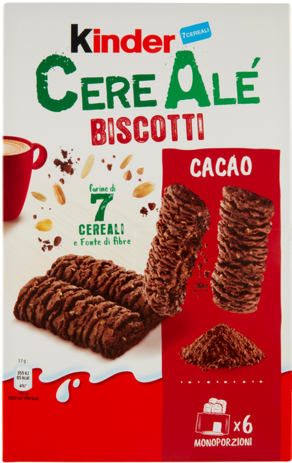 Kinder CereAlé Biscotti Cacao 6 astucci da 2 biscotti 204 gr